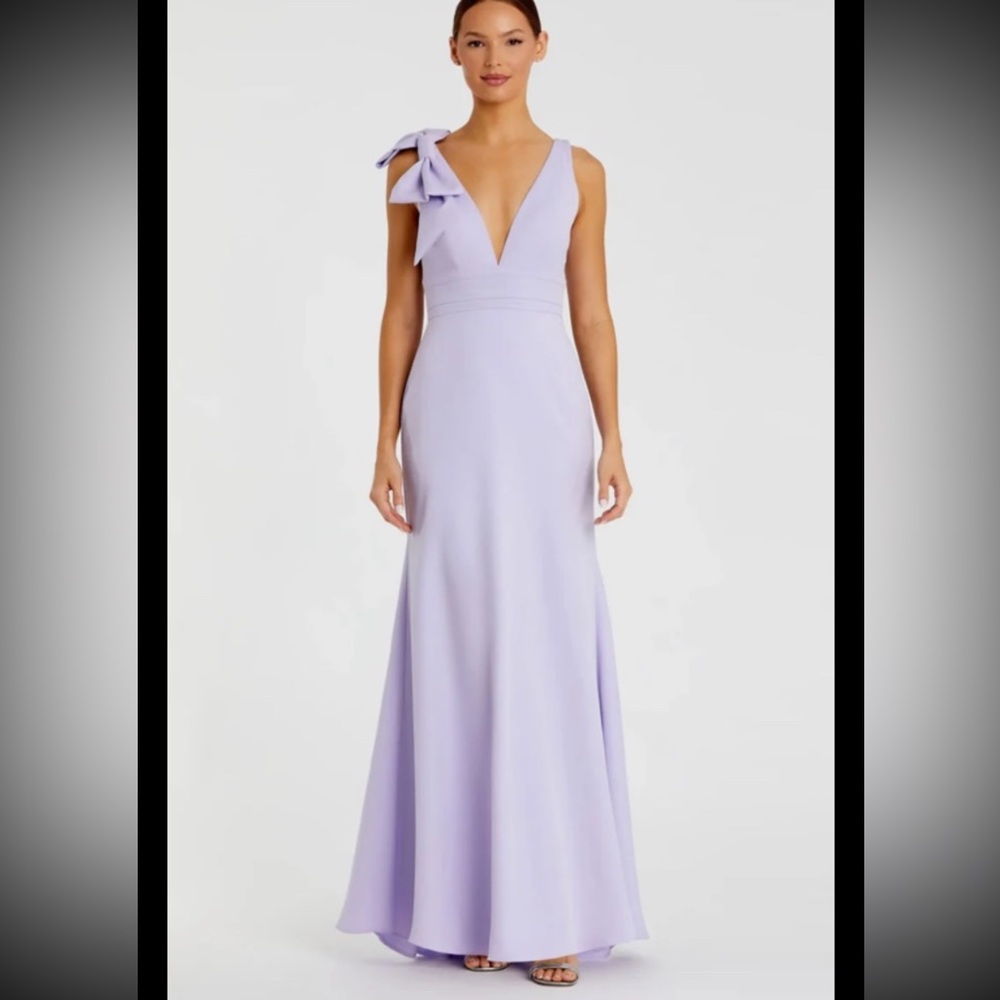 Mac Duggal Lilac One-Shoulder Maxi Gown with Bow